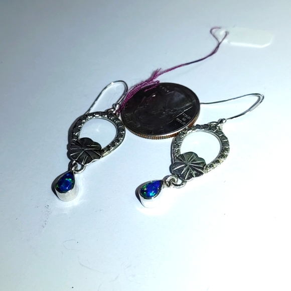 New Sterling silver blue opal earrings - Picture 3 of 6